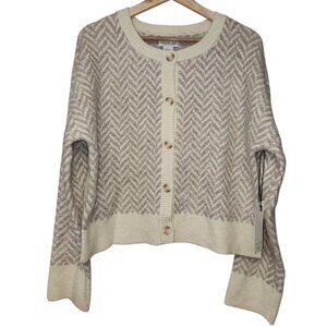 Rachel Zoe Button Knit Cardigan Cream Beige Chevron Women's XL NWT